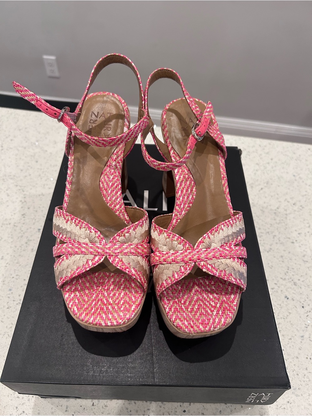 Naturalizer Pink and Cream Woven Slingback Wedges